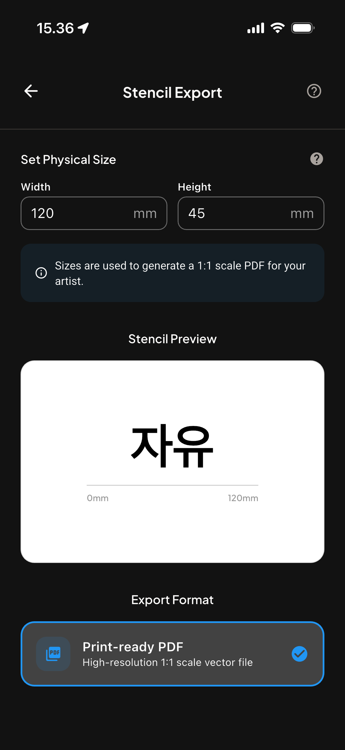 InkProof: Millimeter stencil scale settings and preview screen